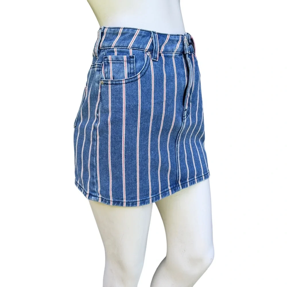 PacSun Denim Red & White Striped Mini Skirt | Size: 24